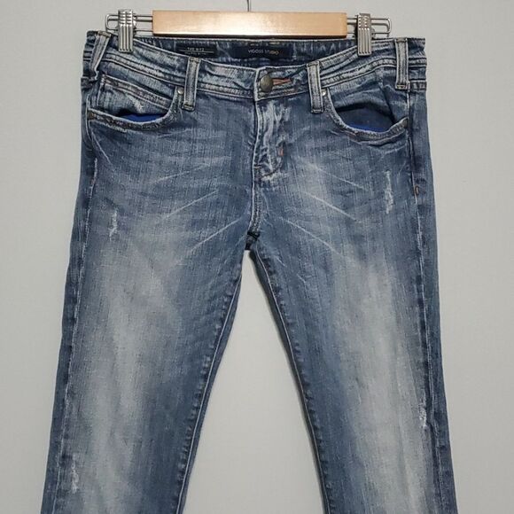 Vigoss Studio jeans women's size 7 / 8 blue The Ritz cropped skinny holes - Picture 6 of 16